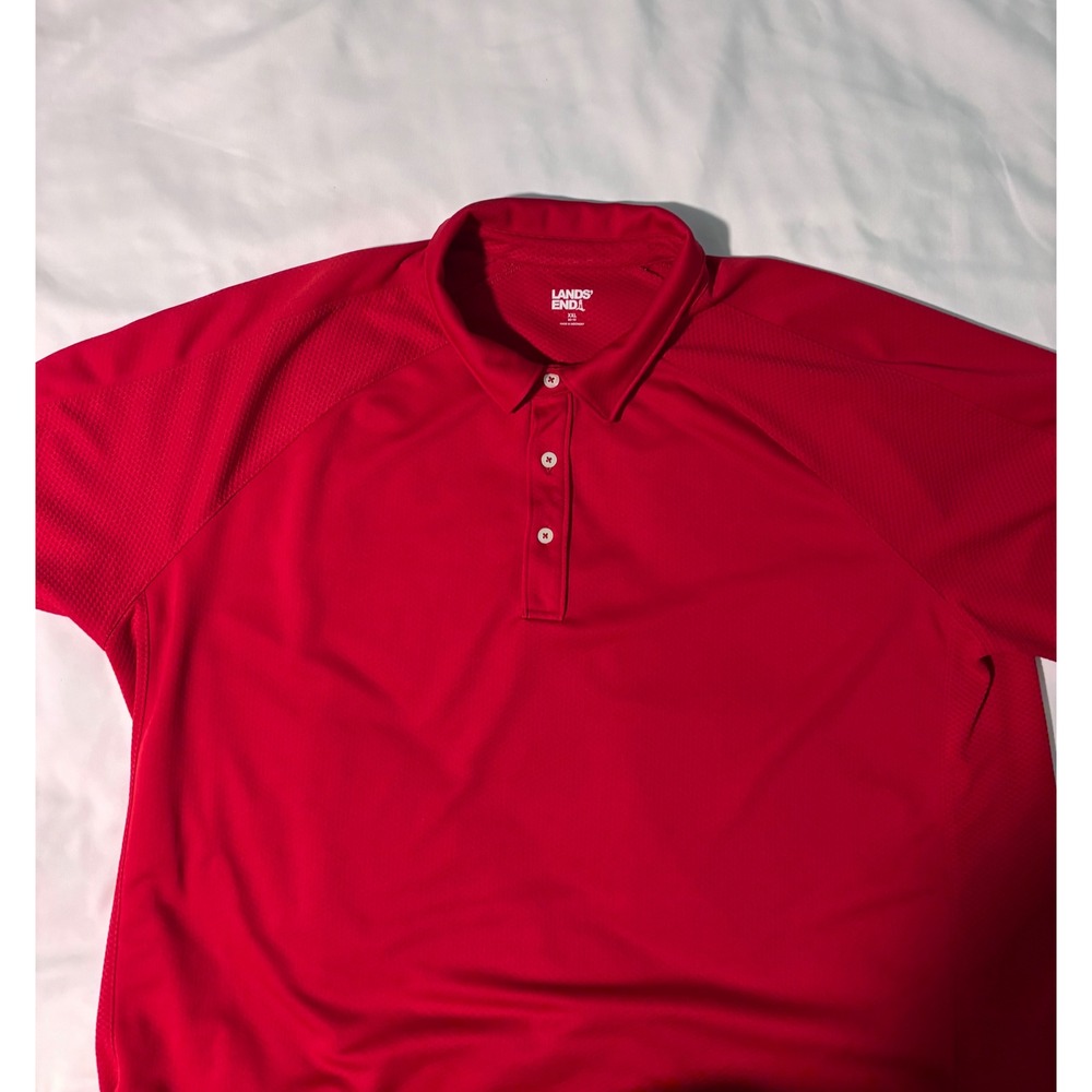 Lands End Mens XXL Red Performance Mesh Short Sleeve Polo Shirt Raglan Golf